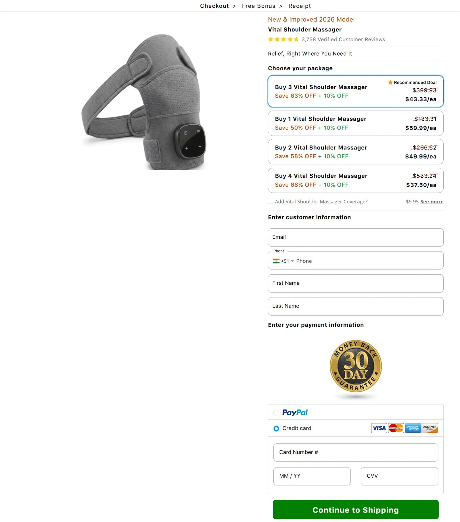 Vital Shoulder Massager Secure Checkout Page